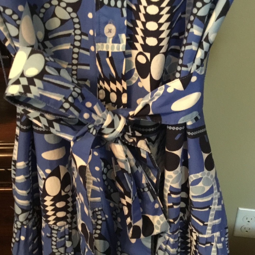 Jude Connally NWT Blue and White Long Sleeve Shirt Dress with Tie Waist - Picture 4 of 7